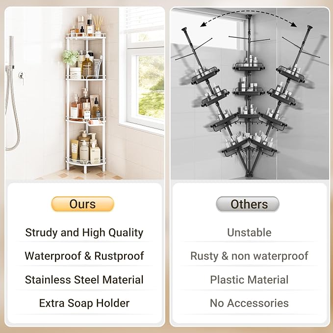 ELYKEN Corner Shower Caddy Standing, 4 Tier Rustproof Metal Shower Organizer - Image 7
