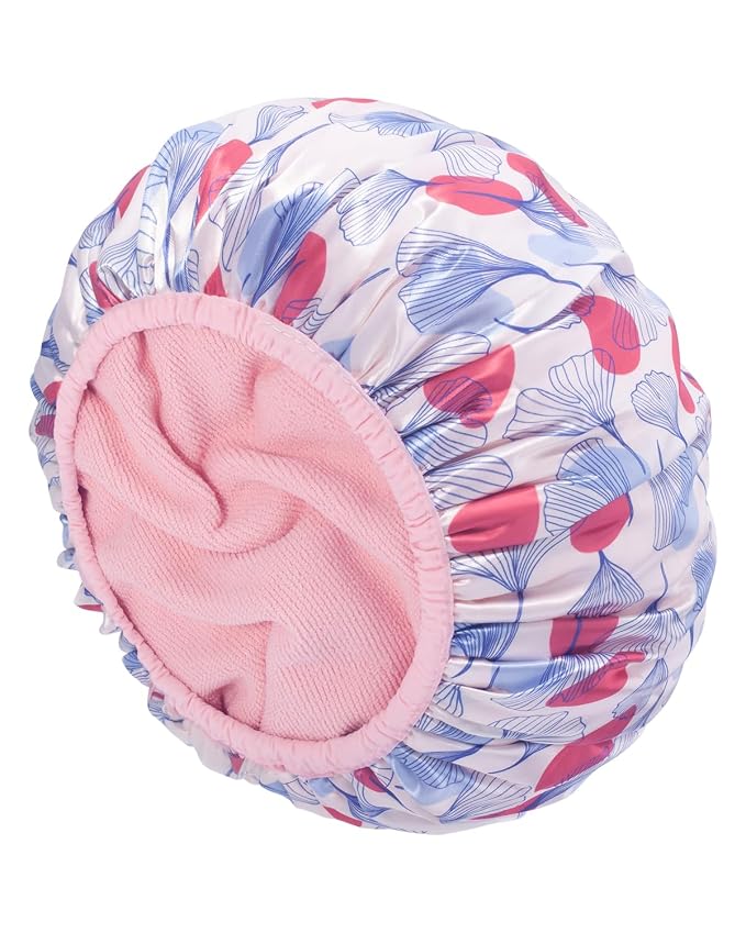 Auban Shower Cap, Shower Cap for Women Terry Cloth Lined EVA Exterior Reusable by Auban