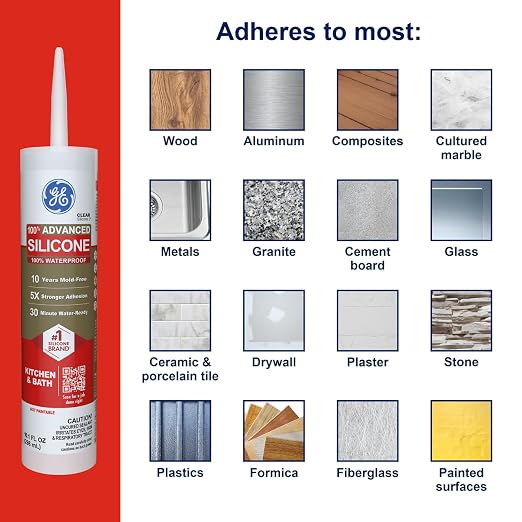 GE Advanced Silicone Caulk for Kitchen & Bathroom, 10 fl oz Cartridge, 1 Pack - Image 3