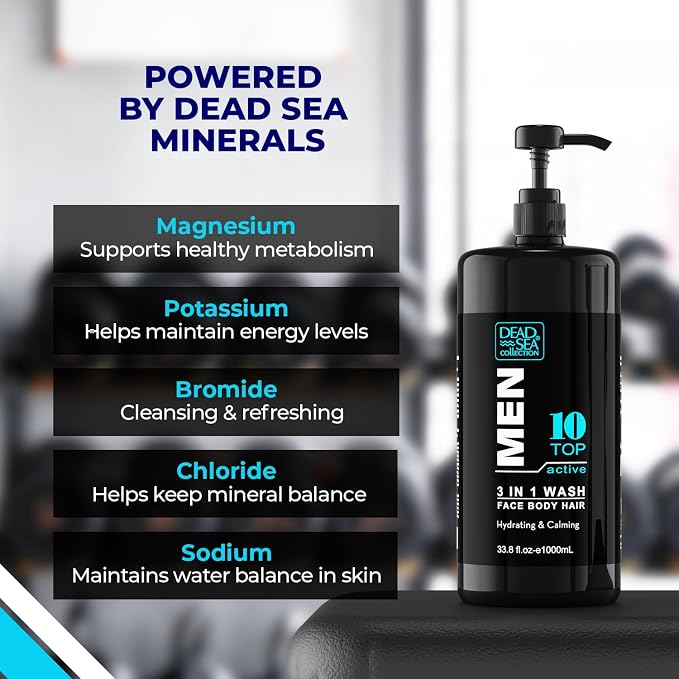 Dead Sea Collection TOP 10 ACTIVE Mens Body Wash 3 in 1 – Sandalwood Body Wash - Image 4