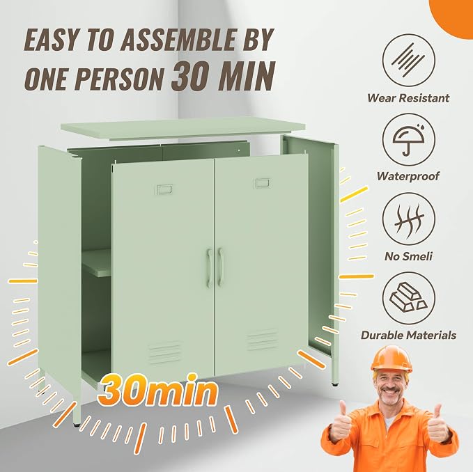 Locker Cabinet, 35.43" H Green Metal Locker Storage Cabinet - Image 8