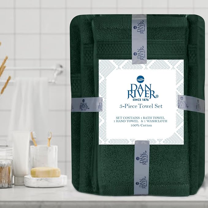 DAN RIVER 100% Ring Spun Cotton 3-Piece Towel Set, Hunter Green, Bath Towel - Image 2