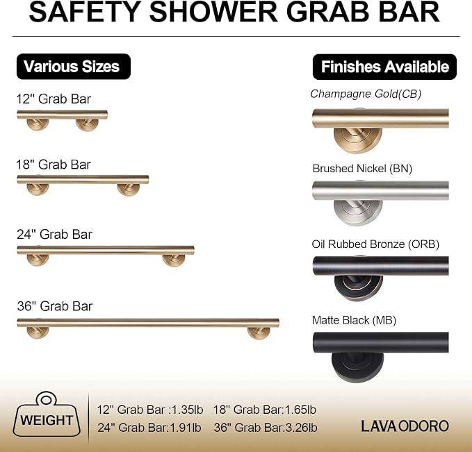 Lava Odoro Shower Grab Bar, Modern Set Stainless Steel Handicap Grab Bar - Image 4