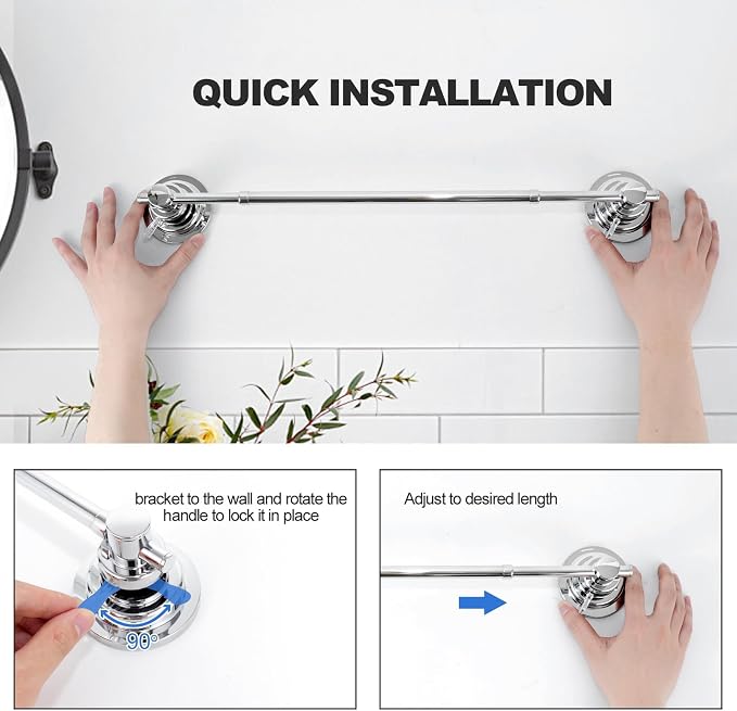 Suction Cup Towel Bar for Shower, 15.75''-25.6'' Adjustable Stainless Steel - Image 4