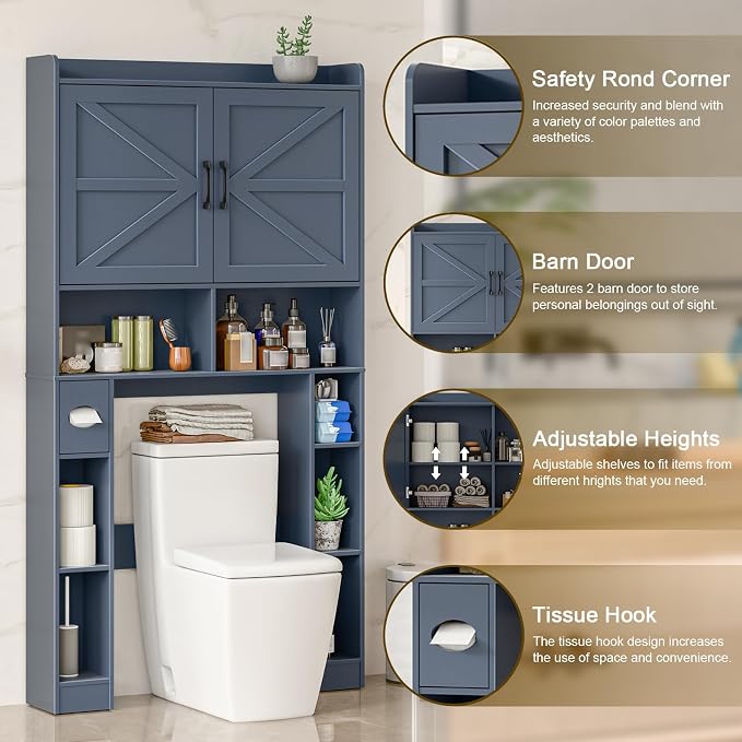 Over The Toilet Storage Cabinet, Farmhouse Toilet Cabinet Rack - Image 3