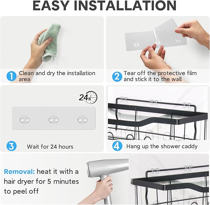14 Pack Shower Caddy Adhesive Replacement, Transparent Strong Adhesive Hooks - Image 5