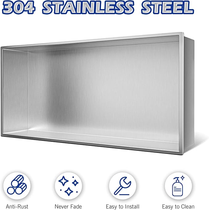 Stainless Steel Shower Niche 24" X 12" Brushed No Tile Needed Niche Shower - Image 8