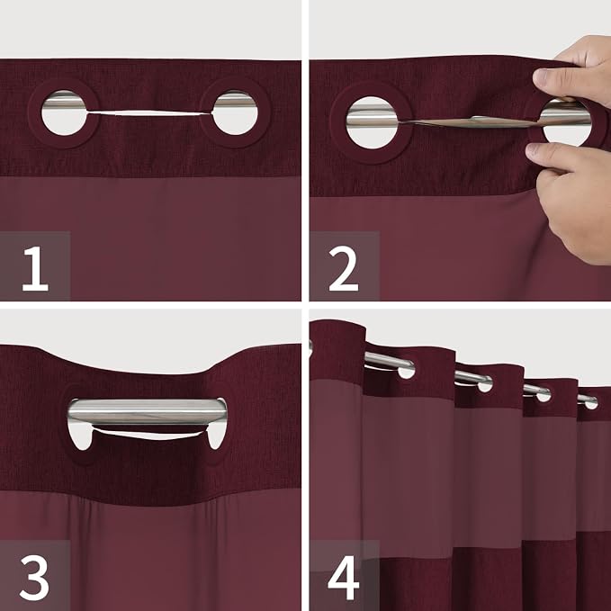 Long No Hooks Needed Linen Textured Shower Curtain - Image 4