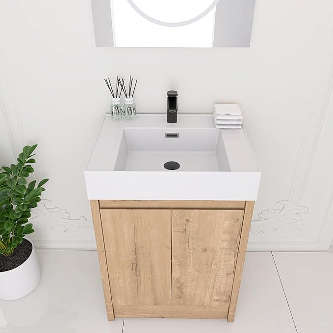 24 Inch Bathroom Vanity with Middle Resin Sink, Freestanding Single Sink Vanity by Unknown