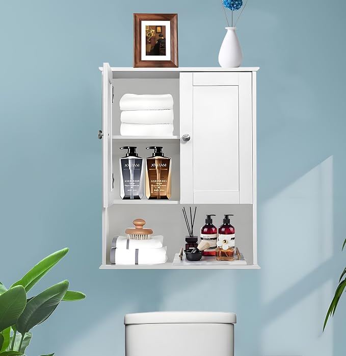 Bathroom Cabinet Wall Mounted Over Toilet Storage Cabinet 20x28 Inch White Wood by BYAOLVCY