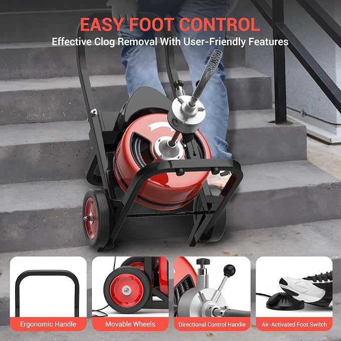 Electric Drain Cleaning Machine 100Ft 1/2 Inch, 450W Auto Feed Portable Sewer - Image 5