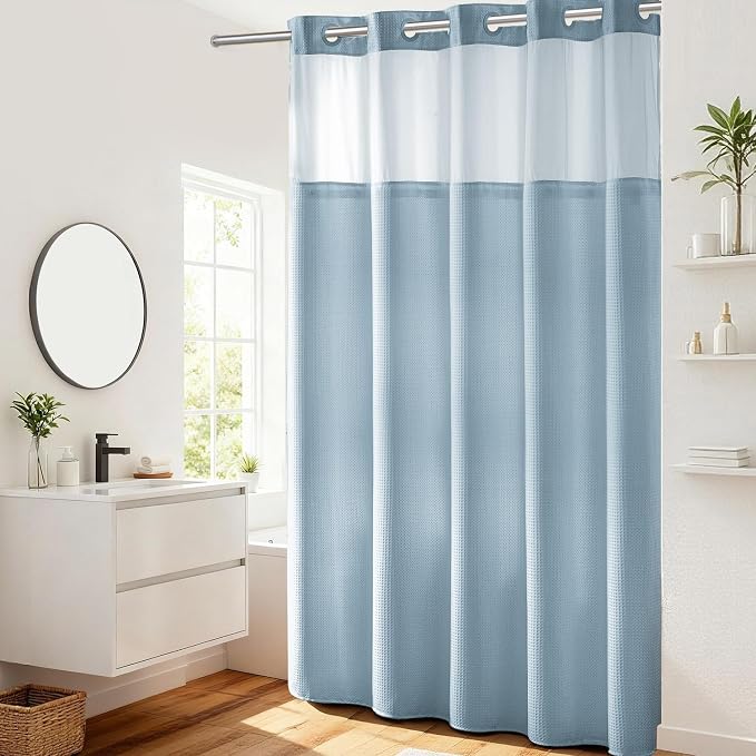 River Dream Heavyweight No Hooks Required Dotted Waffle Weave Shower Curtain by RiverDream