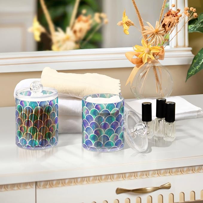 MNSRUU 4 Pack Qtip Holder Organizer Dispenser Watercolor Rainbow Scales Of - Image 7