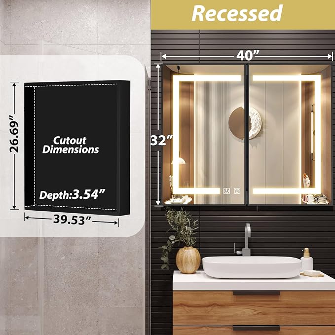 APRILSOUL 40X32 Inch Black Bathroom Medicine Cabinet - Image 2