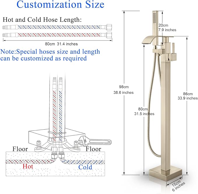 Senlesen Freestanding Bathtub Faucets Floor Mounted Tub Filler Faucet - Image 7