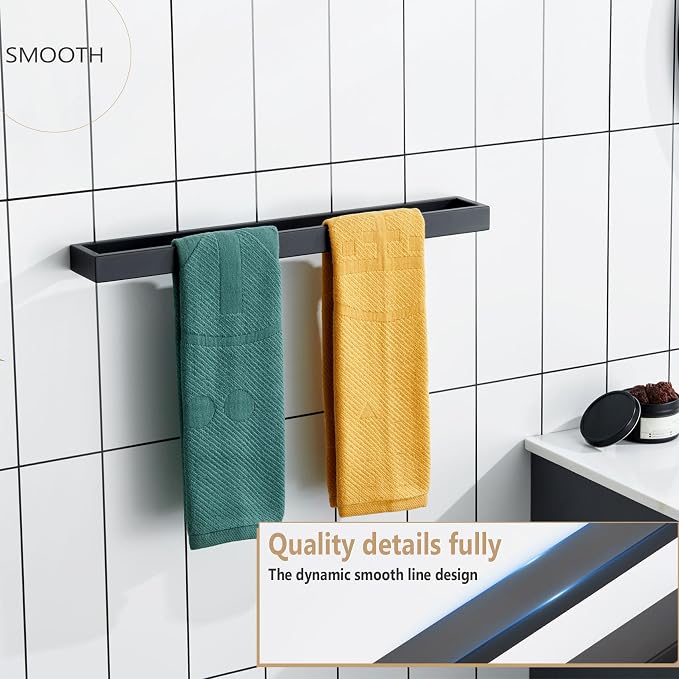 KOKOSIRI Towel Bar Matte Black Bath Towel Holder 20-Inch Kitchen Rack Stainless - Image 4