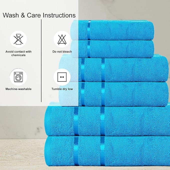 CASA COPENHAGEN Eternal 6 Pieces Towel Set-Teal Blue, 500 GSM 2 Bath Towel 2 - Image 3
