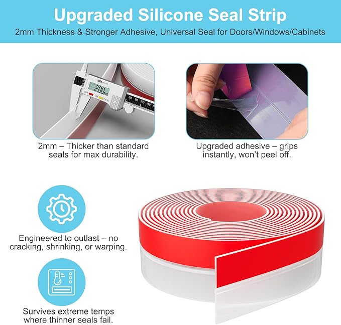 Heavy-Duty 20 ft x 3 in Weather Stripping, Extra Thick 2mm Door Draft Stopper - Image 3
