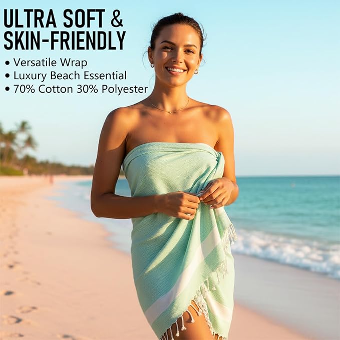 6 Pack Cotton Turkish Beach Towel Lightweight Thin Travel Vacation Essentials - Image 3