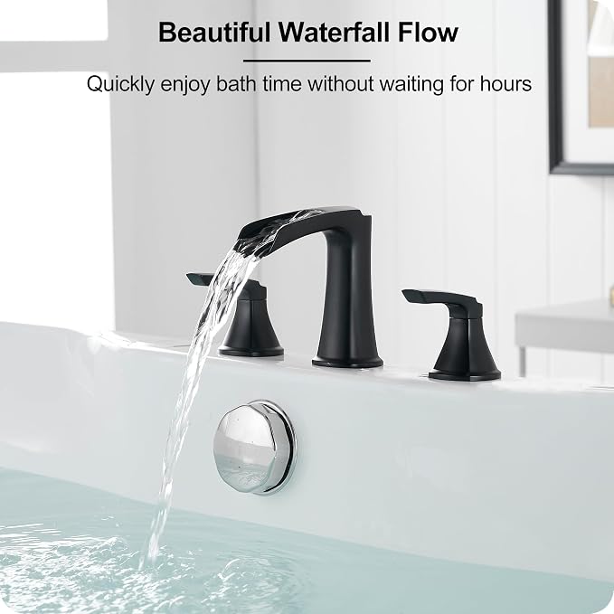 Roman Waterfall Bathtub Faucets, Brass High Flow Bathtub Faucet 3 Hole 6-16 - Image 8