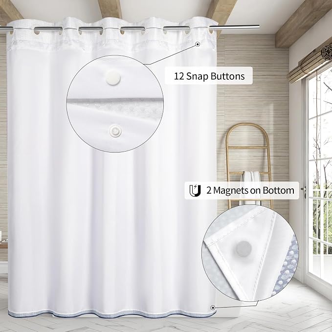 MitoVilla No Hooks Required Navy Blue Shower Curtain Liner Set, Modern Blue - Image 2