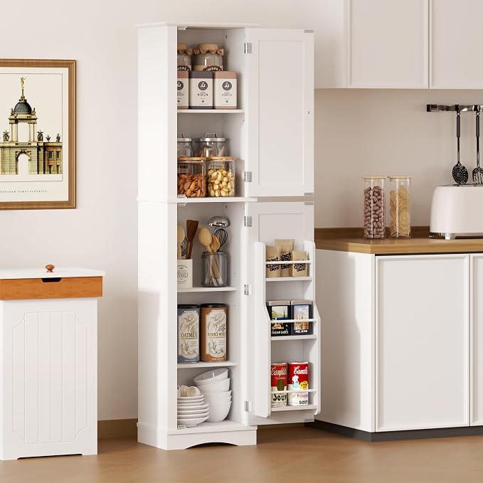 Function Home Tall Bathroom Storage Cabinet, Narrow Wood Freestanding Cabinets - Image 4