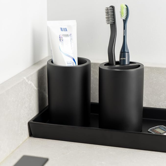 Matte Black Toothbrush Holder for Bathrooms – Modern Resin Countertop Organizer - Image 3