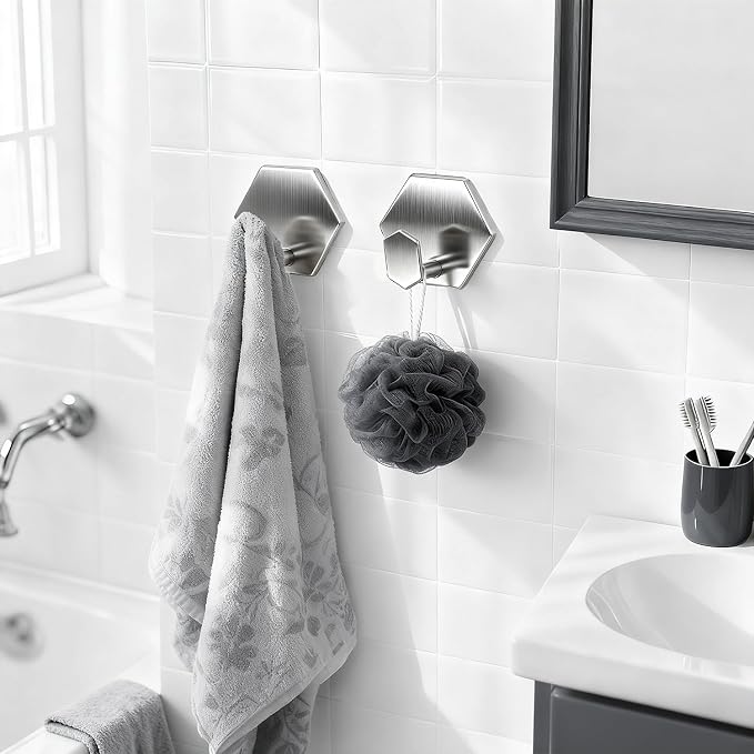 Adhesive Towel Hooks Heavy Duty Wall hooks Waterproof Stainless Steel Shower - Image 2