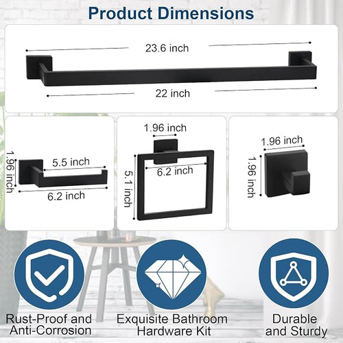 15 Pieces Bathroom Hardware Set, Matte Black Bathroom Accessories Set, Towel - Image 2