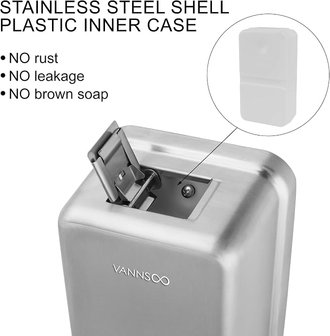 Wall Mounted Soap Dispenser Bathroom, 1100ml 37oz Commercial Stainless Steel - Image 2