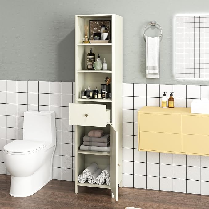 Tangkula 67" Tall Bathroom Cabinet, Narrow Floor Cabinet w/Fluted Door - Image 2
