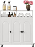 Bathroom Storage Cart with Doors，3-Door Cabinet & Divided Open Shelf，Rolling by VDNEND