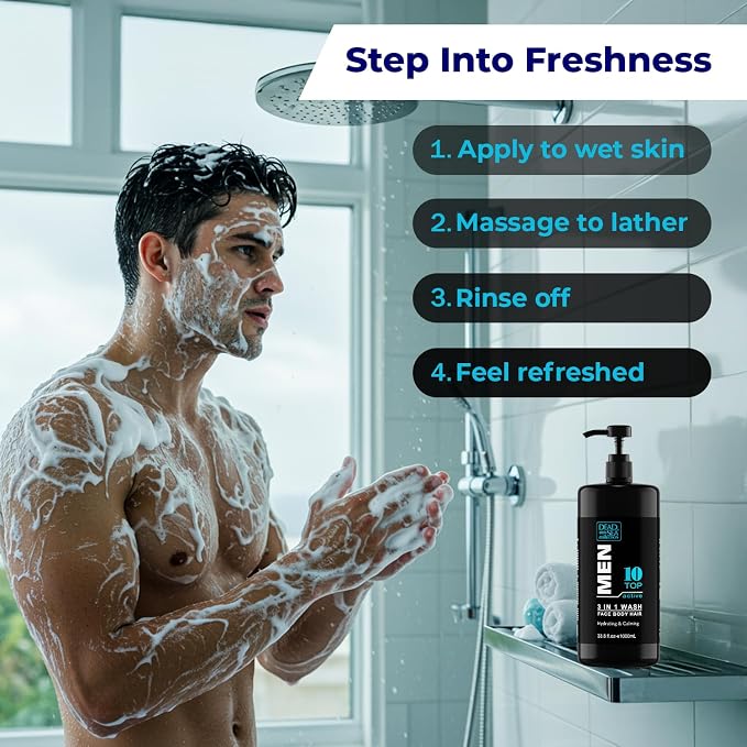 Dead Sea Collection TOP 10 ACTIVE Mens Body Wash 3 in 1 – Sandalwood Body Wash - Image 6