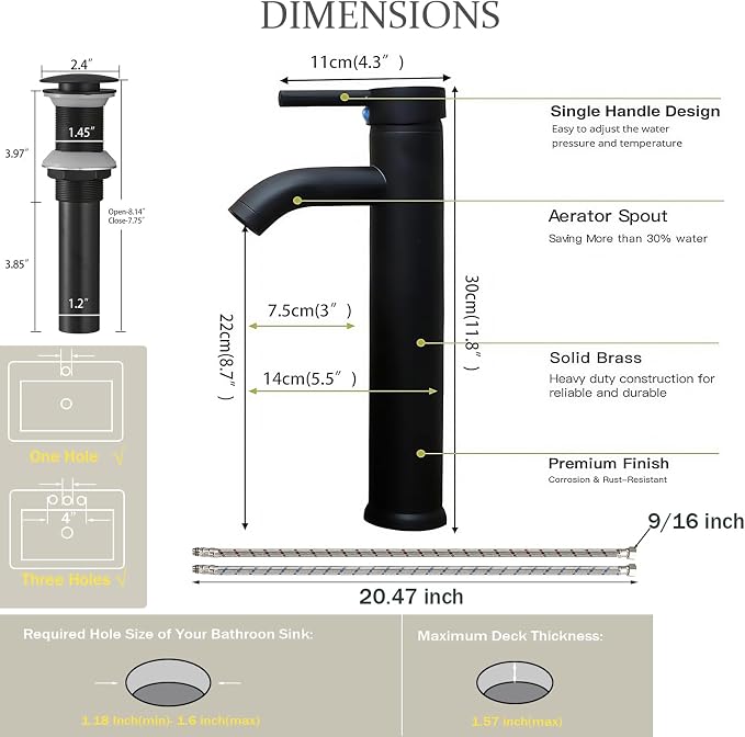 Matte Black Bathroom Faucets, Vessel Sink Faucet One Hole Single Handle Modern - Image 2