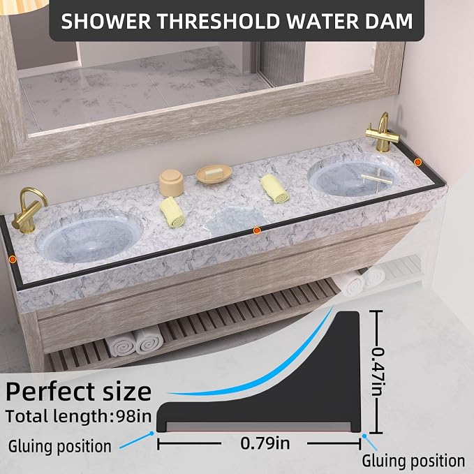 98Inch Collapsible Shower Threshold Water Dam Barrier, Self Adhesive Silicone - Image 2