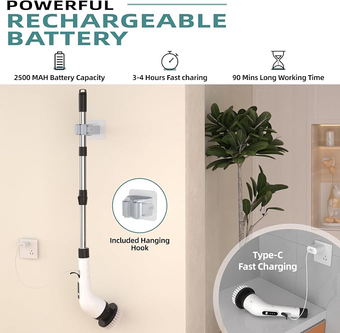 Electric Spin Scrubber for Cleaning, 9 in 1 Changeable Bathroom Scrubber - Image 5