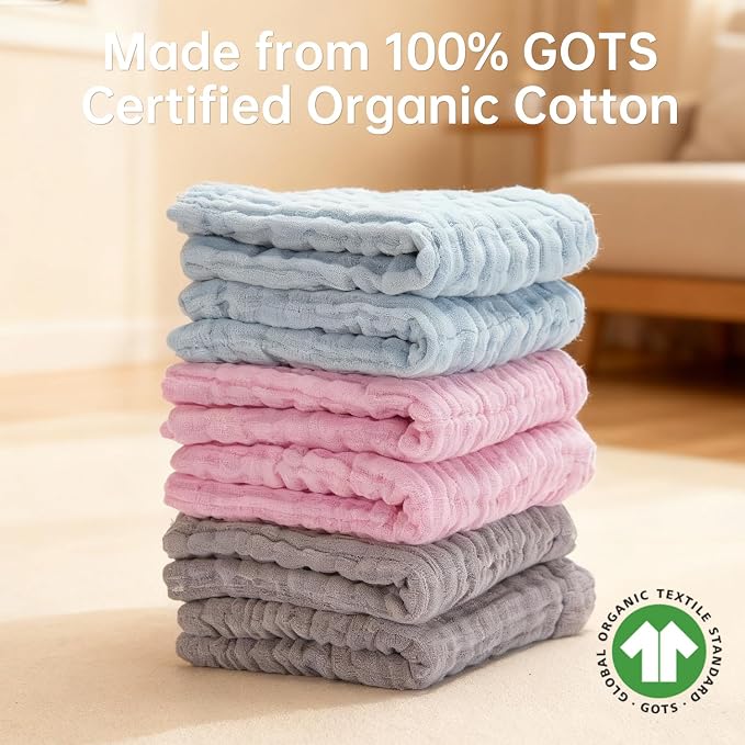 Organic Muslin Baby Washcloths 6 Pack Baby Bath Face Towel 12x12 Inch Extra - Image 5