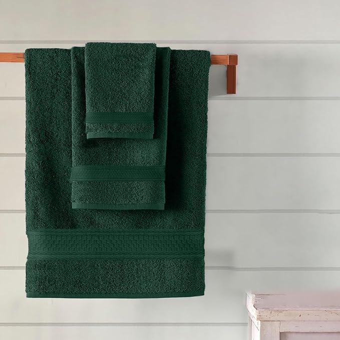 DAN RIVER 100% Ring Spun Cotton 3-Piece Towel Set, Hunter Green, Bath Towel - Image 5