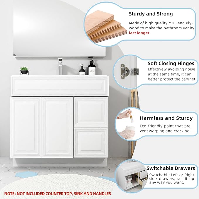 KitchenMan Bathroom Vanity 36 Inch Unassembled Sink Cabinet - Image 4