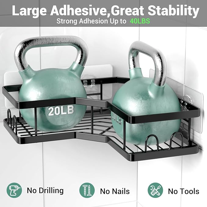 Corner Shower Caddy Bathroom Organizer Adhesive Shower Rack Bathtub Shelves - Image 5