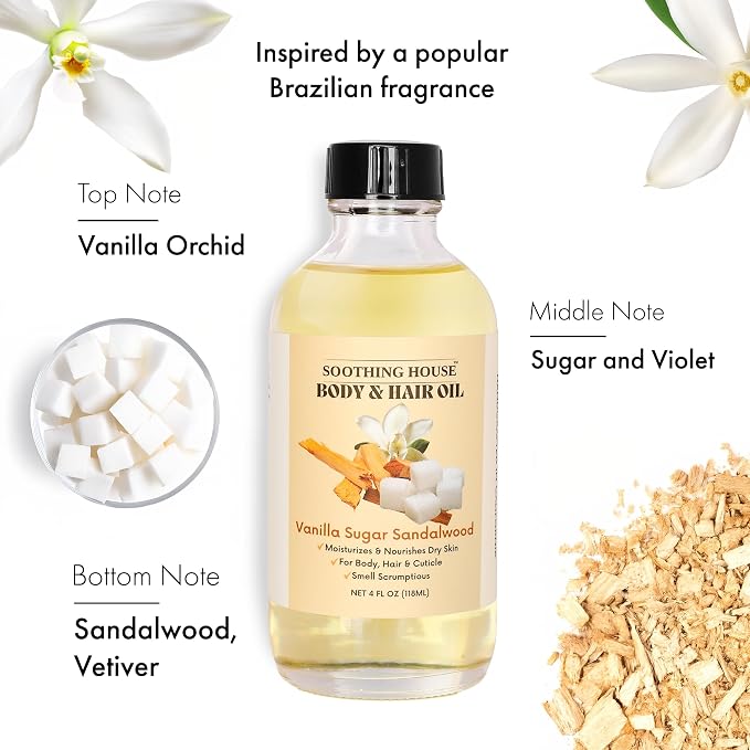 Vanilla Sugar Sandalwood Body & Hair Oil – Inspired Warm Gourmand Scent – - Image 2
