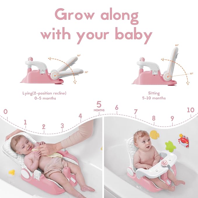 BabyBond Baby Bath Seat with Sitting & Lying 2 Modes, 3-Speed Adjustment - Image 2
