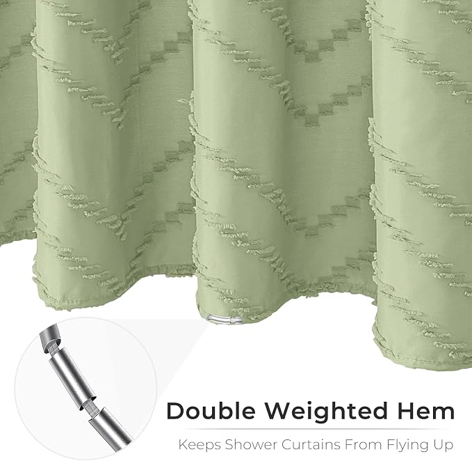 Green Shower Curtain 78 Inches Long Boho Shower Curtain Chic Tufted Chevron - Image 5