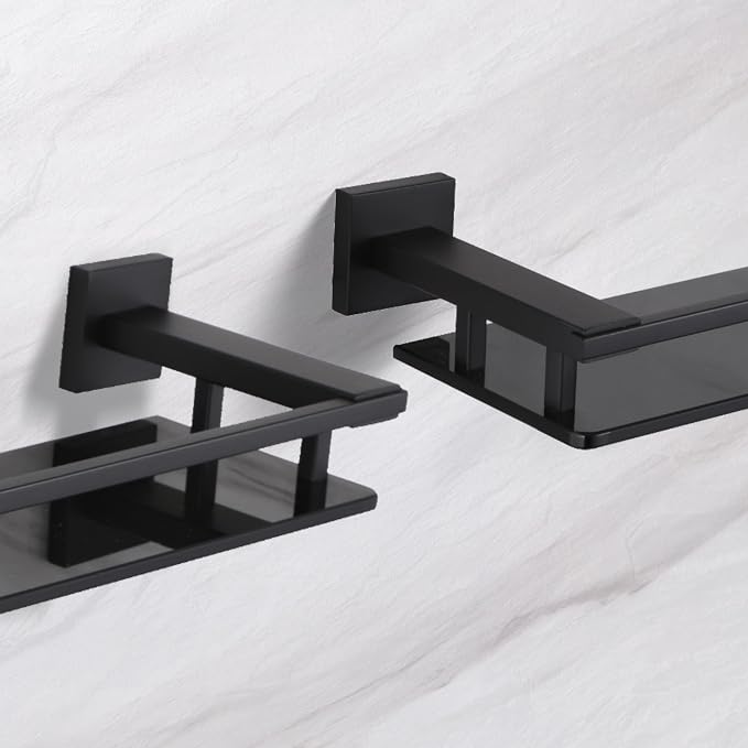 LANC Black Bathroom Shelves Glass Shelf 20-Inch Floating Tempered Glass Shelf - Image 10