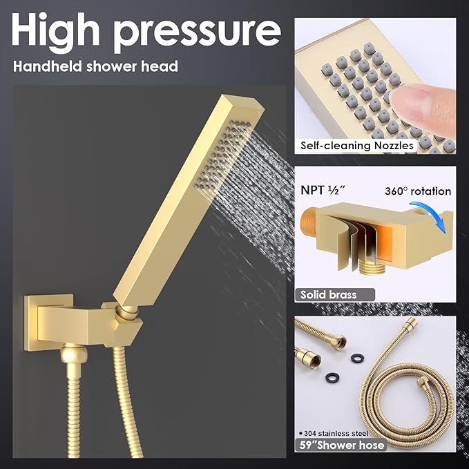 Enga 10 Inch + Dual 6-Inch Rain Shower System, Four Modes Diverter Shower Faucet - Image 7