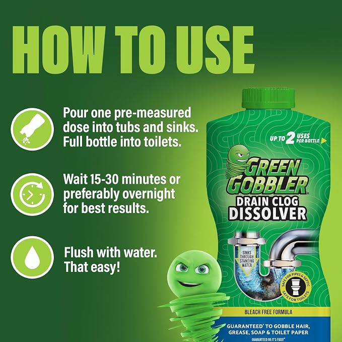 Green Gobbler Liquid Hair Drain Clog Remover & Cleaner, - Image 7