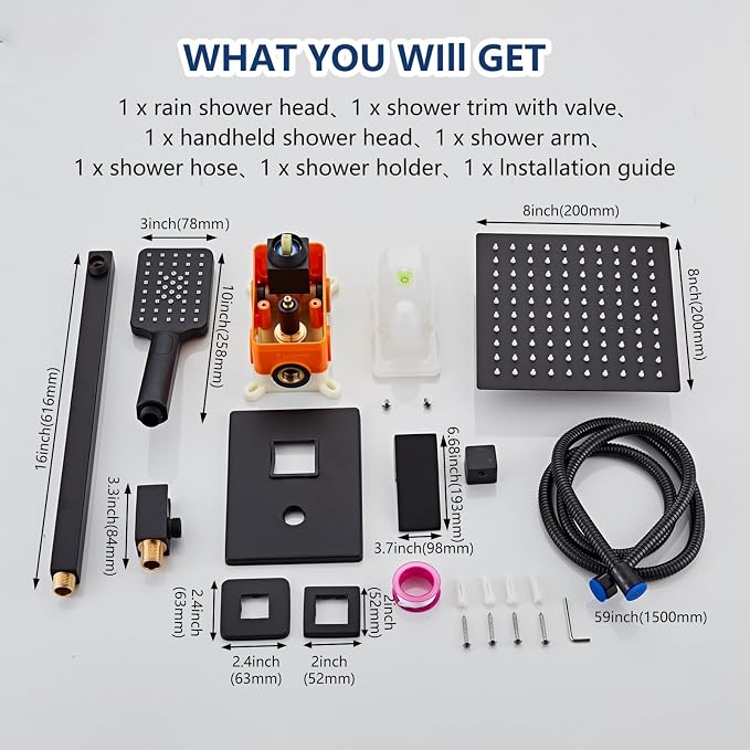 8 Inch Shower System with Tub Spout, Square High Pressure Shower Head, - Image 2