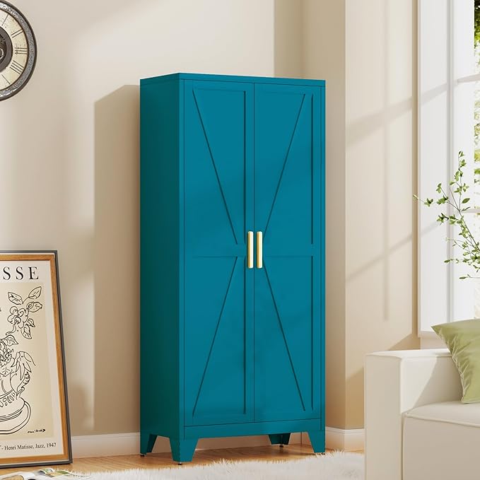 61H Metal Storage Cabinet with 2 Doors and Adjustable Shelves, Farmhouse by Baborokicforyournewlife
