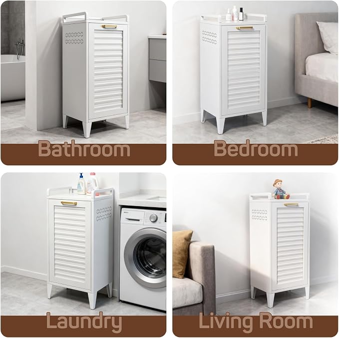 Metal Tilt-Out Laundry Hamper Cabinet, 50L Large-Capacity Hidden Hamper - Image 7