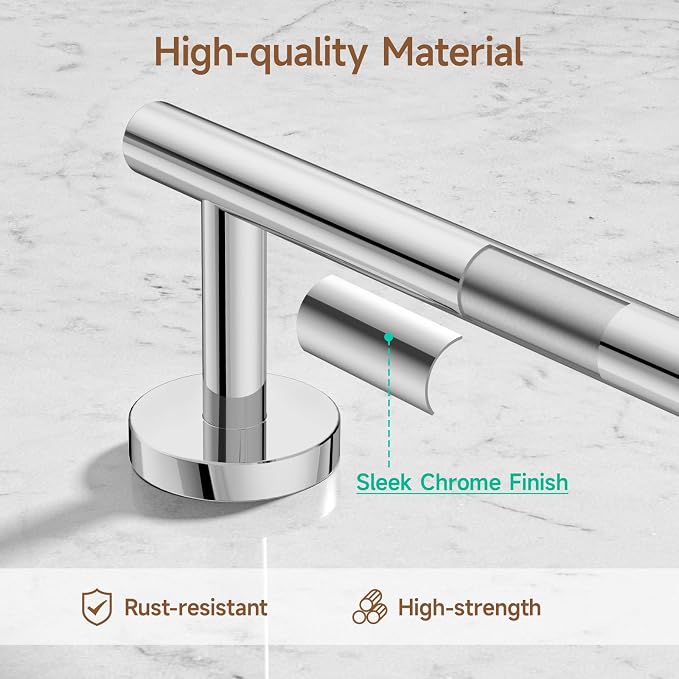USHOWER Polished Chrome Bathroom Accessories Set, 24-Inch Towel Bar Set Wall - Image 9